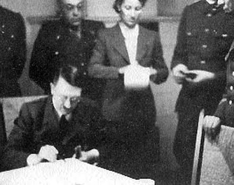 Adolf Hitler during a meeting with Hermann Göring and Hans Jeschonnek in Hitler's headquarters Führerhauptquartier Felsennest